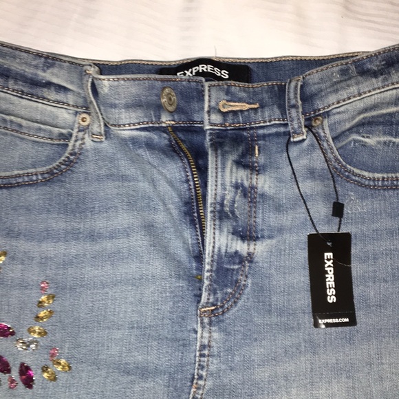Express women’s denim Rhinestone mini skirt - Picture 3 of 8